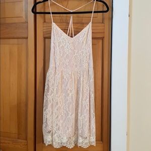Pale pink/cream romantic lace mini dress